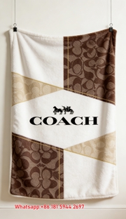 COACH Signature Gold Geometric Print Flannel Throw Blanket for Couch C292
